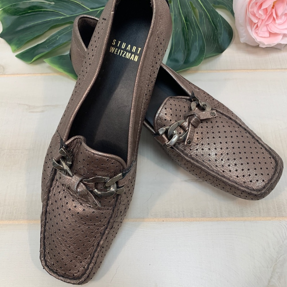 Stuart Weitzman Metallic Perforated Loafer 7.5 - Picture 7 of 11